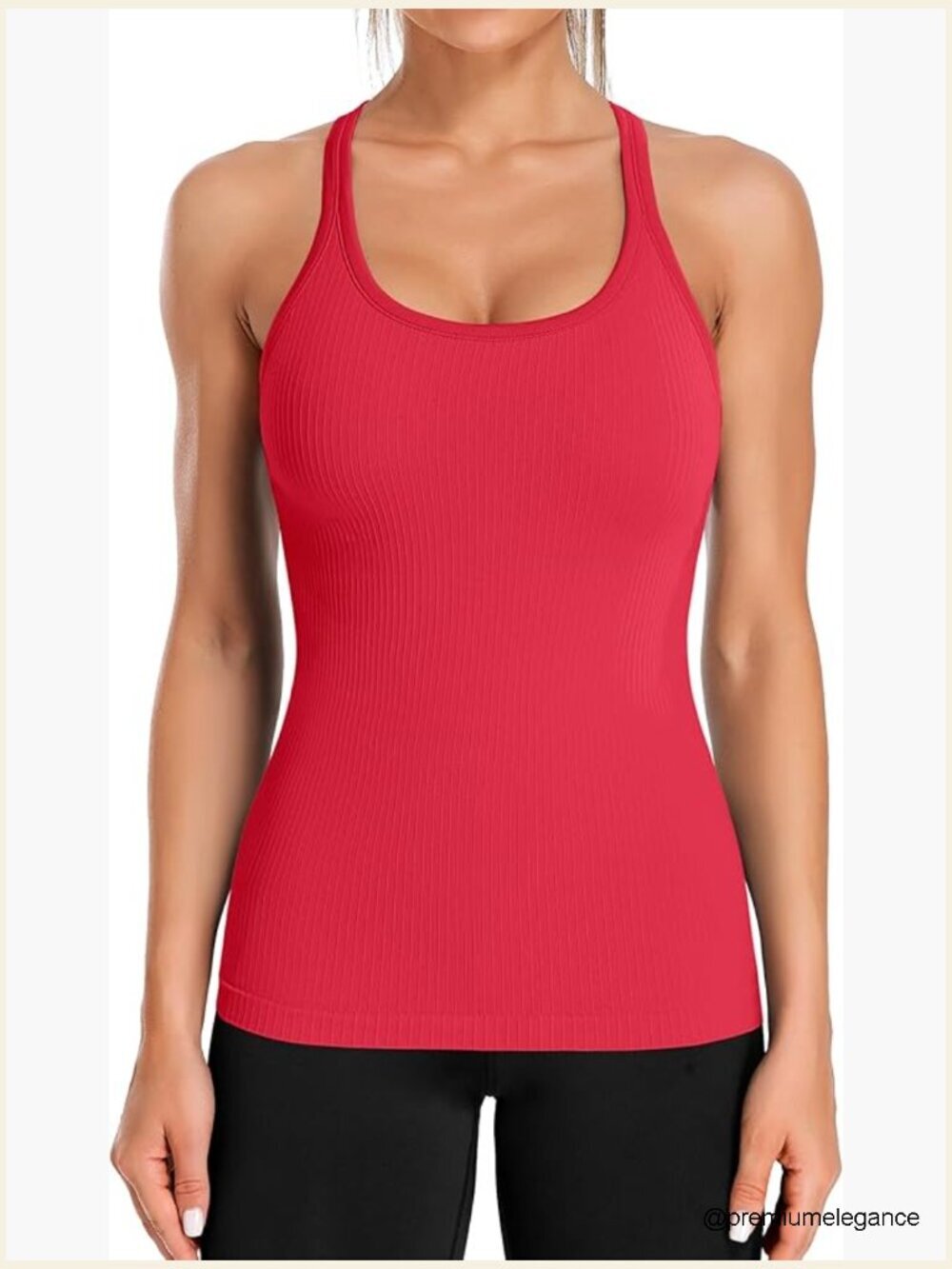 Ribbed Workout Tank Top with Built in Bra Racerback Scoop Neck Athletic Tank